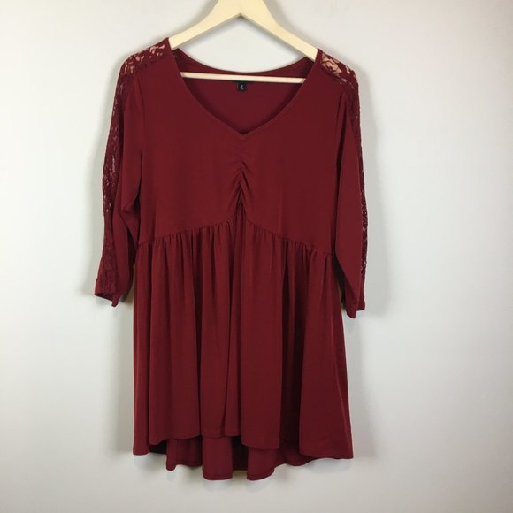 Torrid Dark Red Studio Knit Lace Babydoll Blouse 0 - Picture 2 of 8